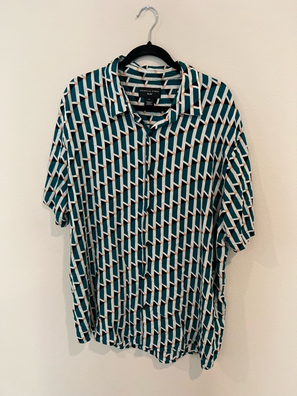 Shaquille O’Neal 2XL Geometric Short Sleeve Button Down Shirt Teal